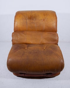 Authentic Italian Camel Leather Lounge Chair, 1970s