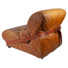 Authentic Italian Camel Leather Lounge Chair, 1970s