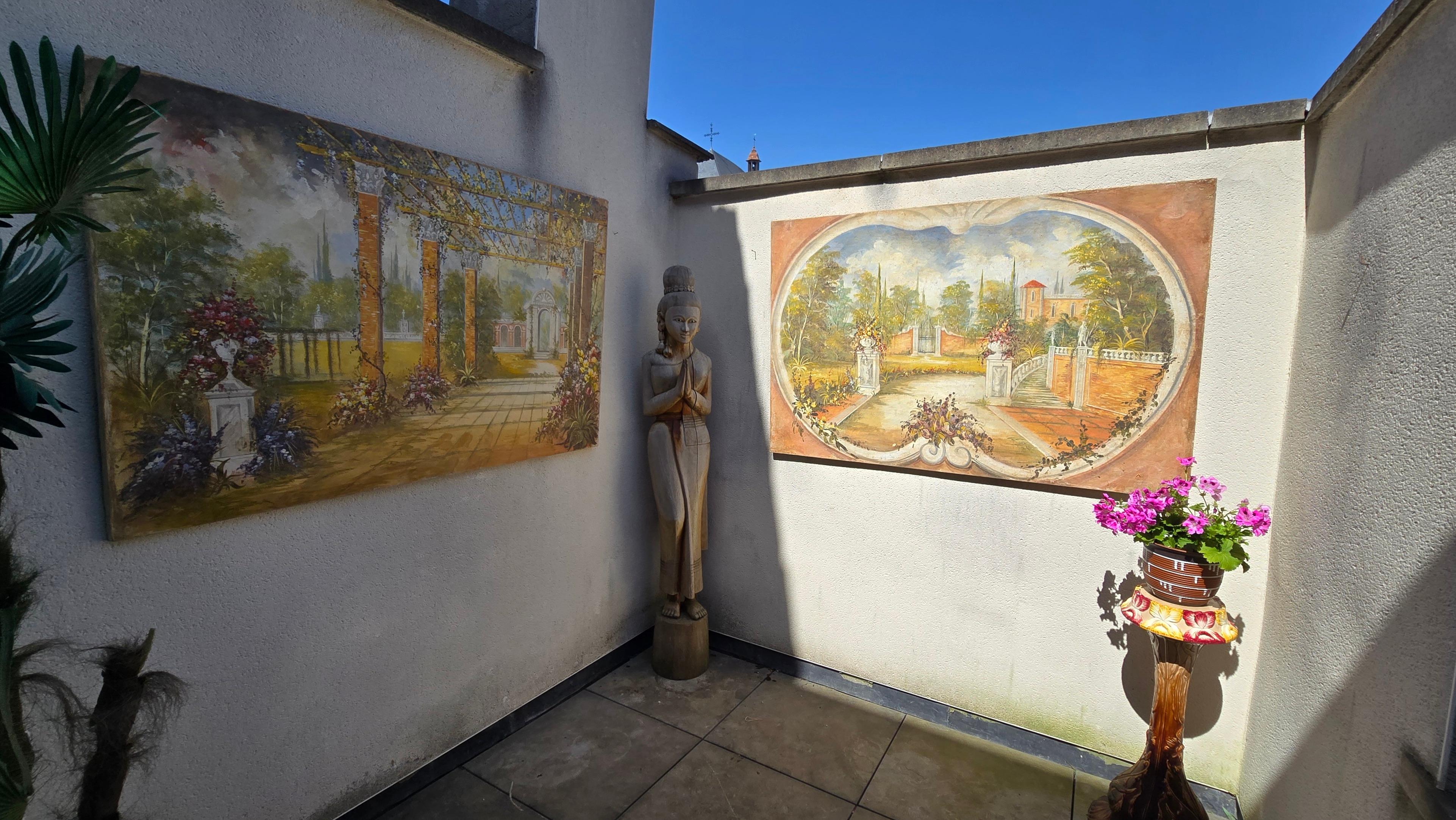 Authentic Italian Fresco on Canvas – “Giardino con Colonne” Roman Villa Garden In Good Condition For Sale In Antwerp, BE