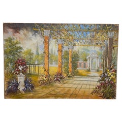 Authentic Italian Fresco on Canvas – “Giardino con Colonne” Roman Villa Garden