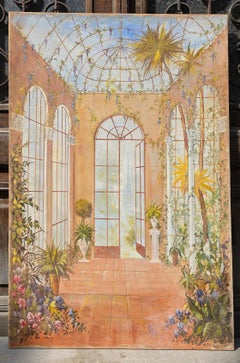 Authentic Italian Fresco Painting of a Classical Conservatory Garden
