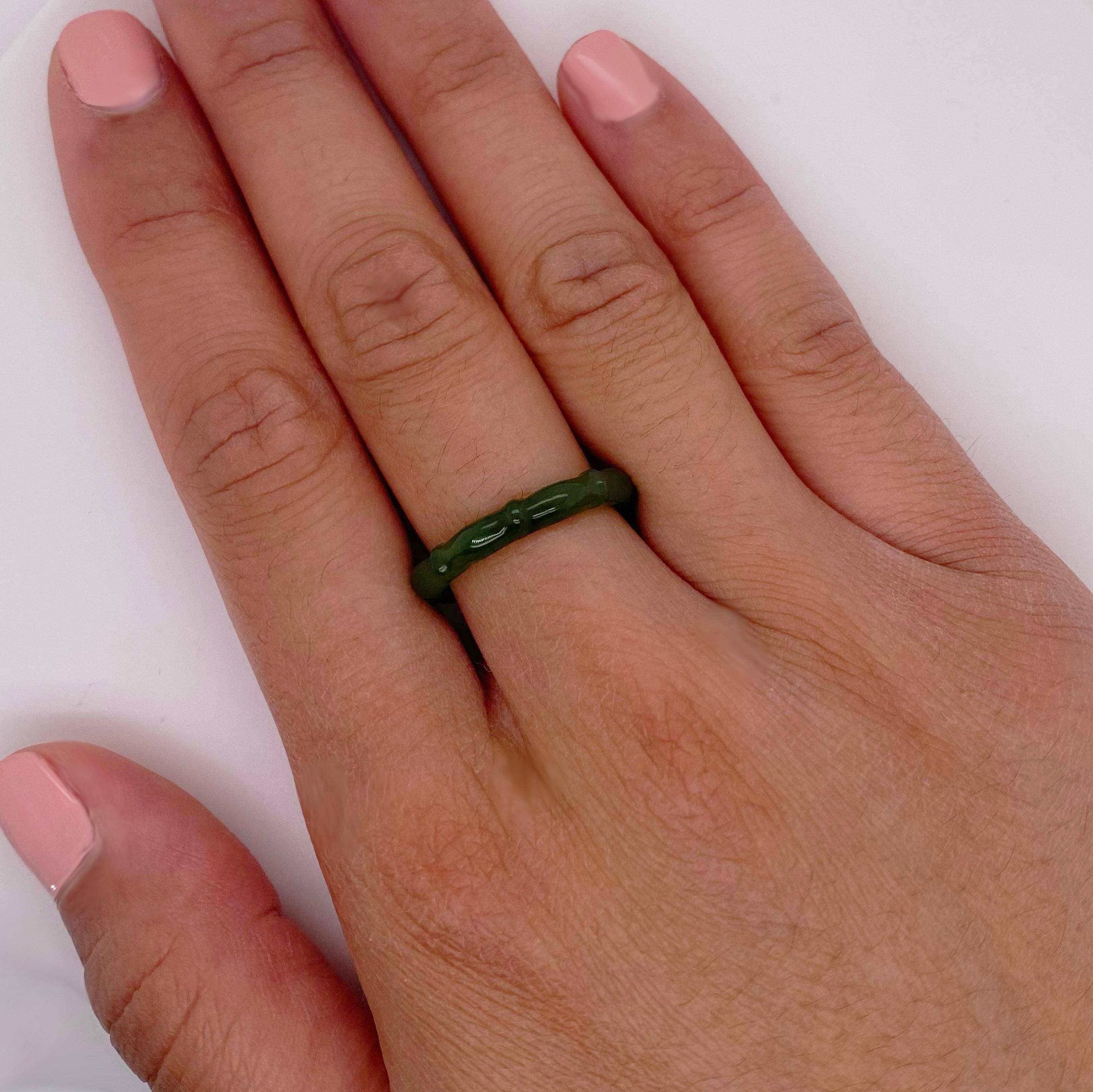 Round Cut Authentic Jade Carved Stackable Band For Sale