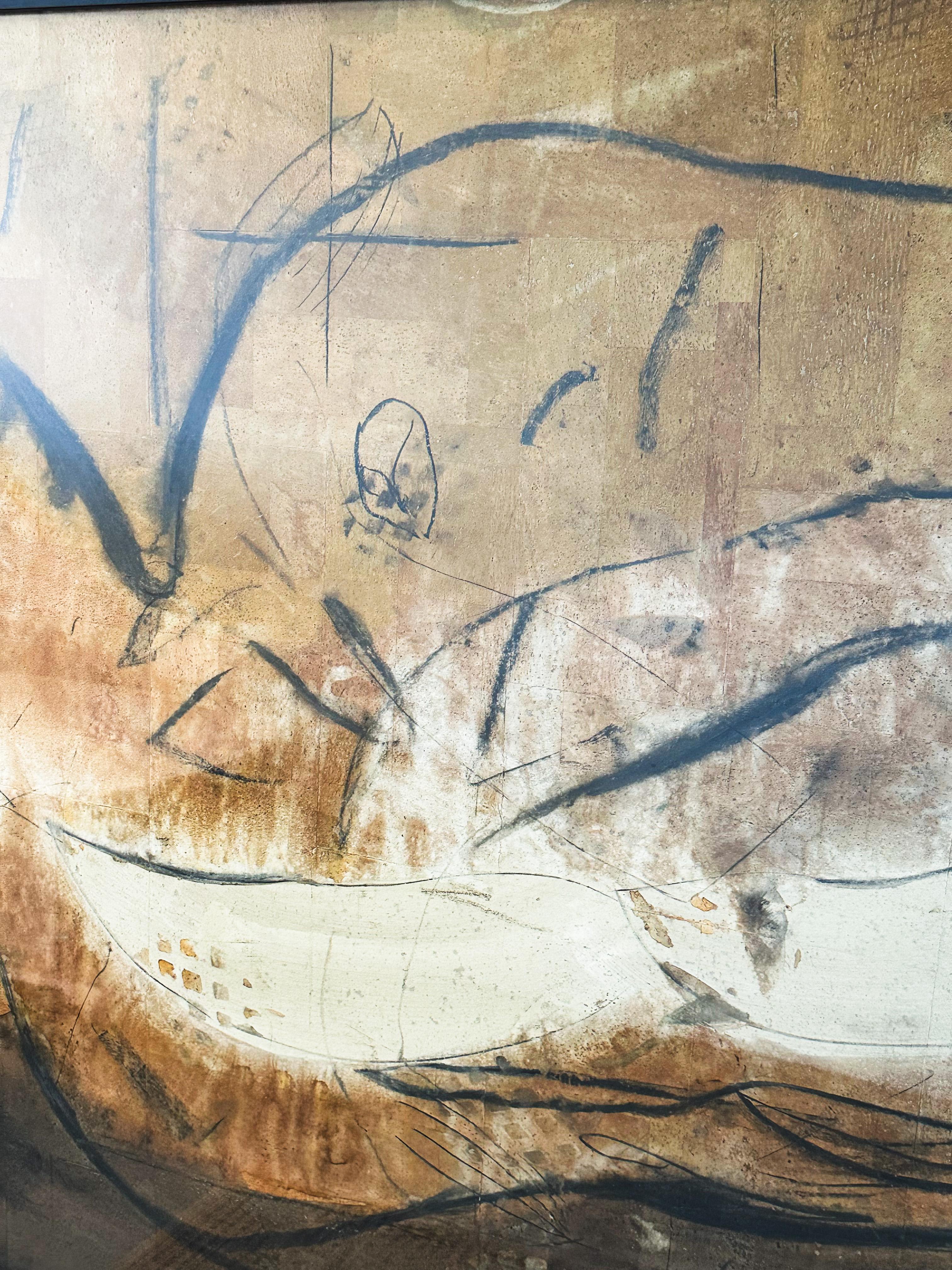Peinture Jamali authentique au pigment sur liège  en vente 4