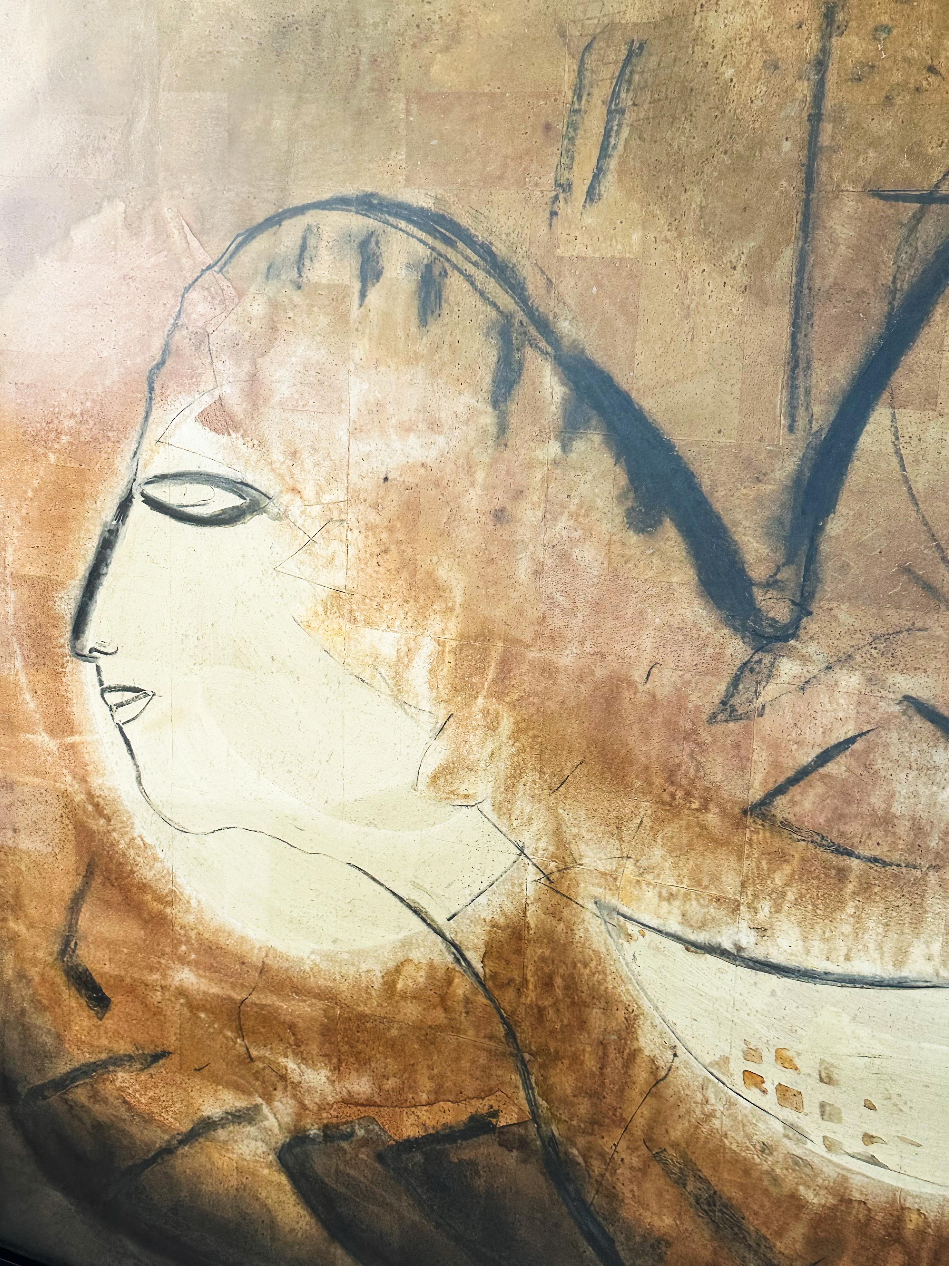Peinture Jamali authentique au pigment sur liège  en vente 5