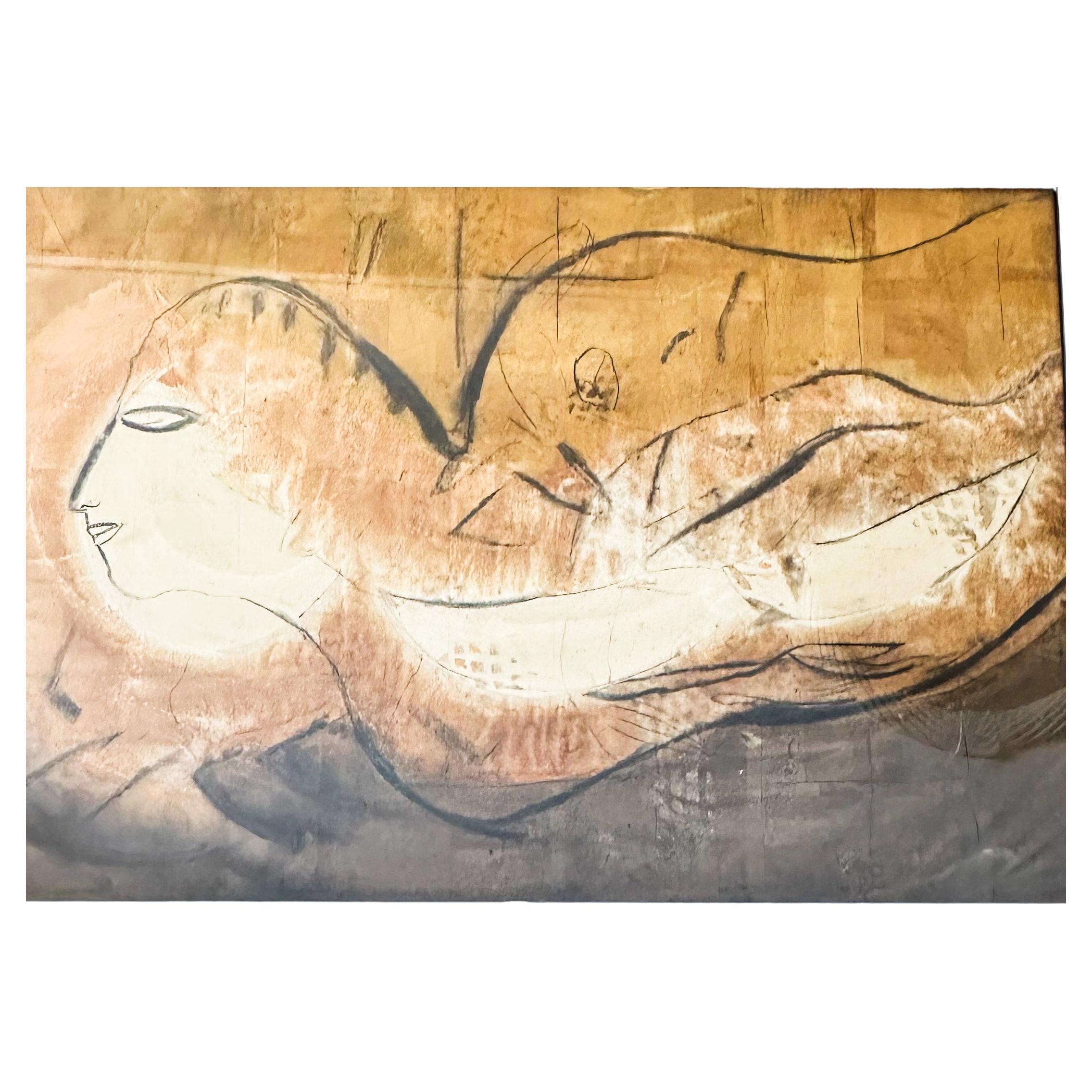 Peinture Jamali authentique au pigment sur liège  en vente