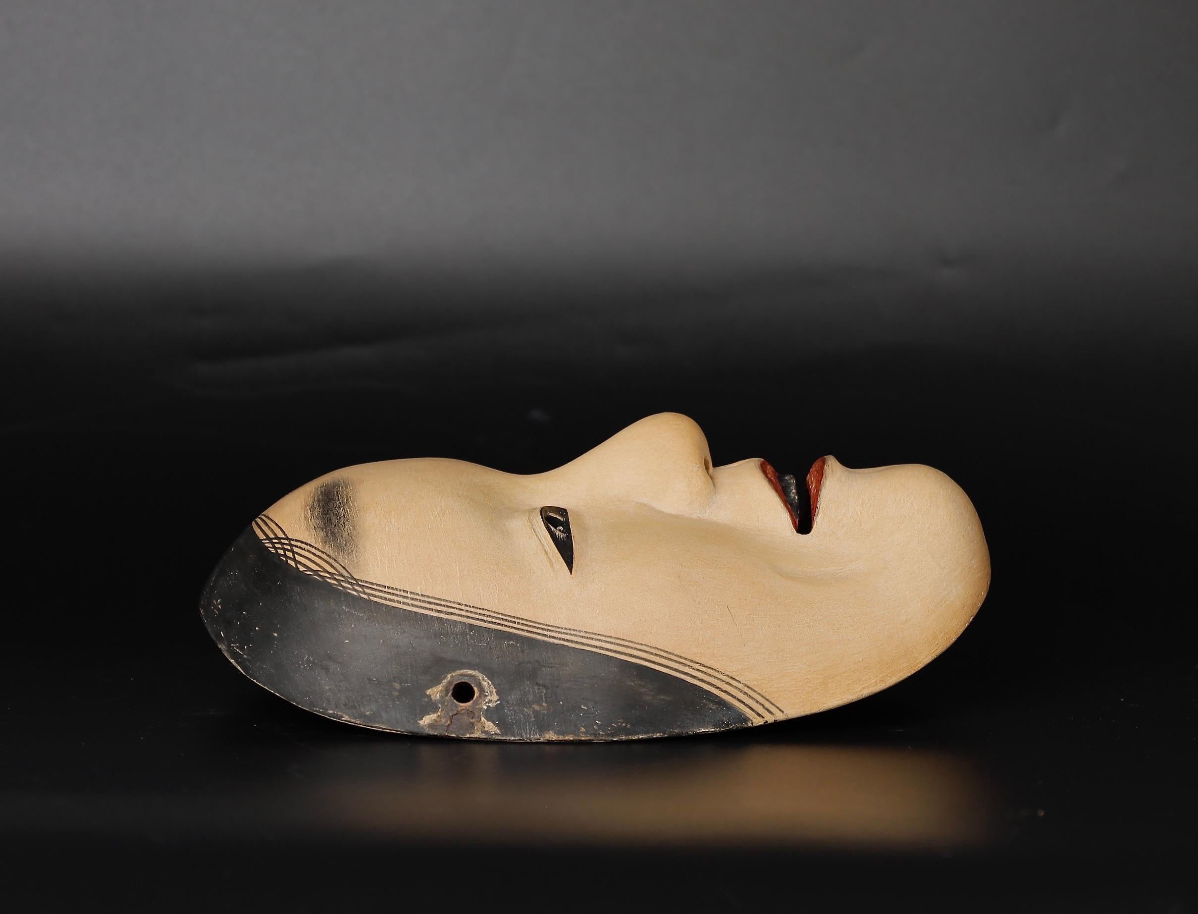 Wood Authentic Japanese Fukai Noh Mask Depicting Heartbreak of a Middle-Aged Woman For Sale