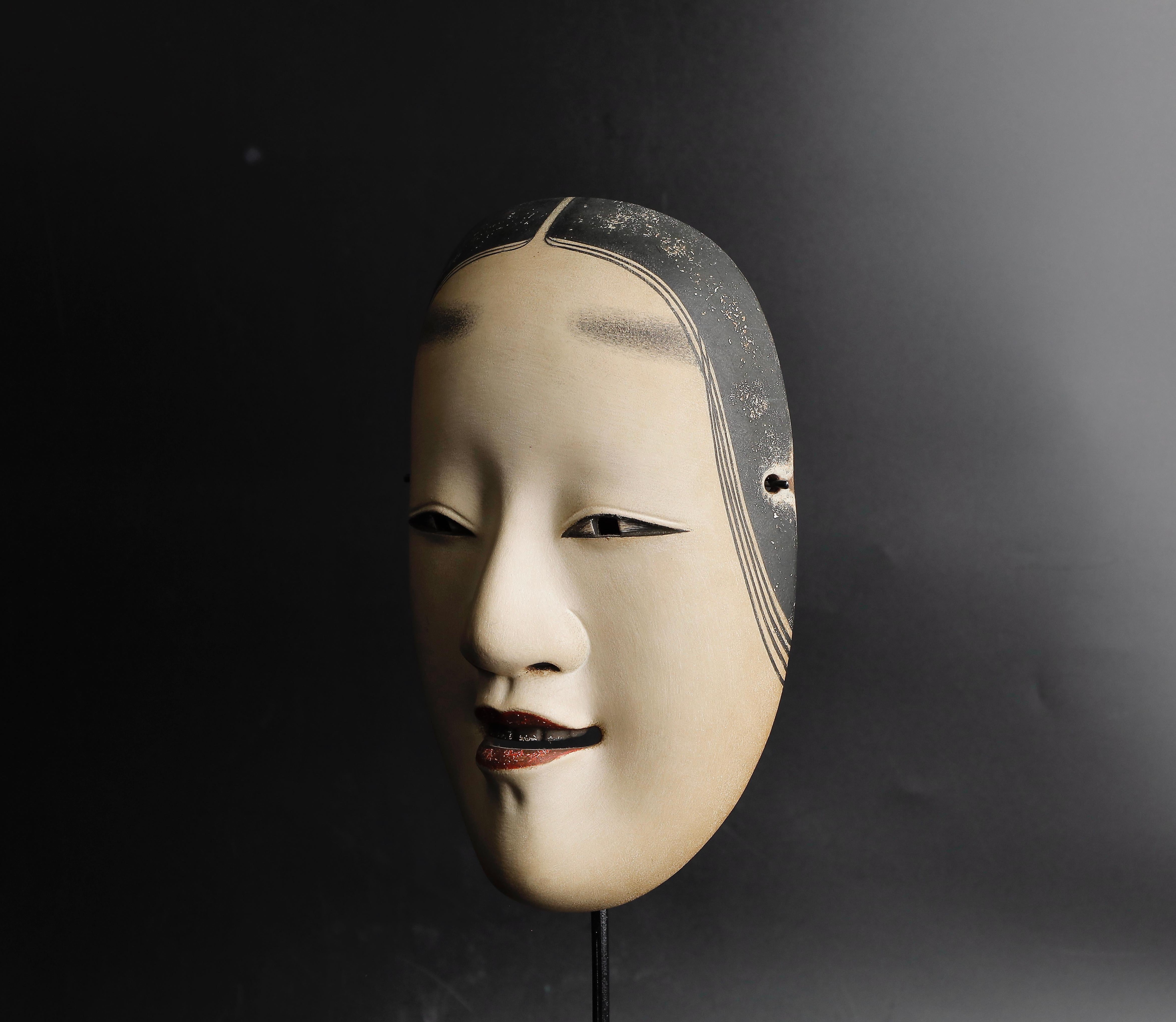 Wood Authentic Japanese Koomote Mask of a Young Woman, Signed and Exquisitely Crafte