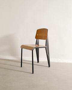 Authentic Jean Prouvé Metropole "305 / Standard Chair" in Metal & Plywood 1950s