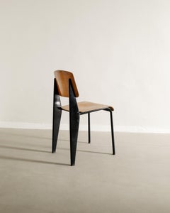 Authentic Jean Prouvé Metropole "305 / Standard Chair" in Metal & Plywood 1950s