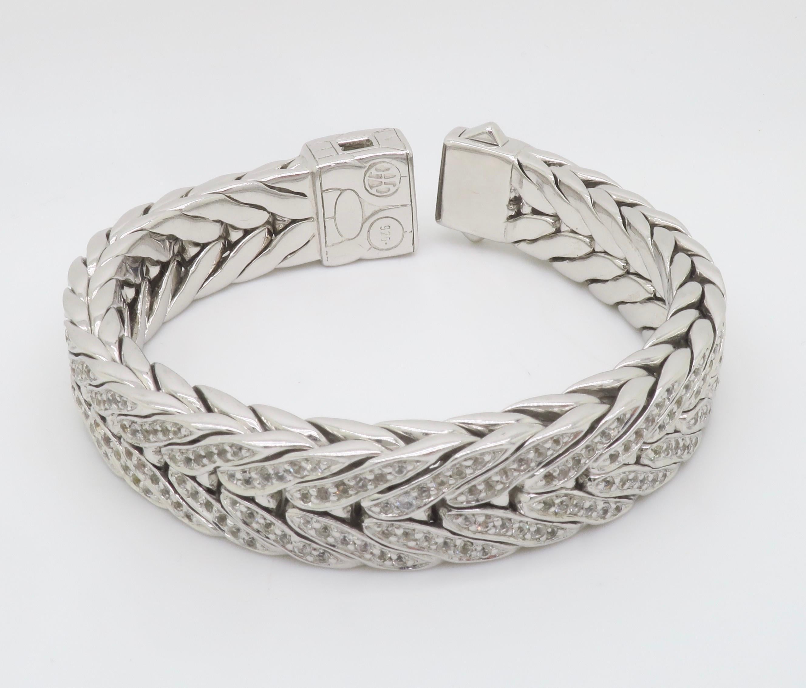 Authentic John Hardy Men's Lava White Sapphire Studded Rectangular Bracelet 6