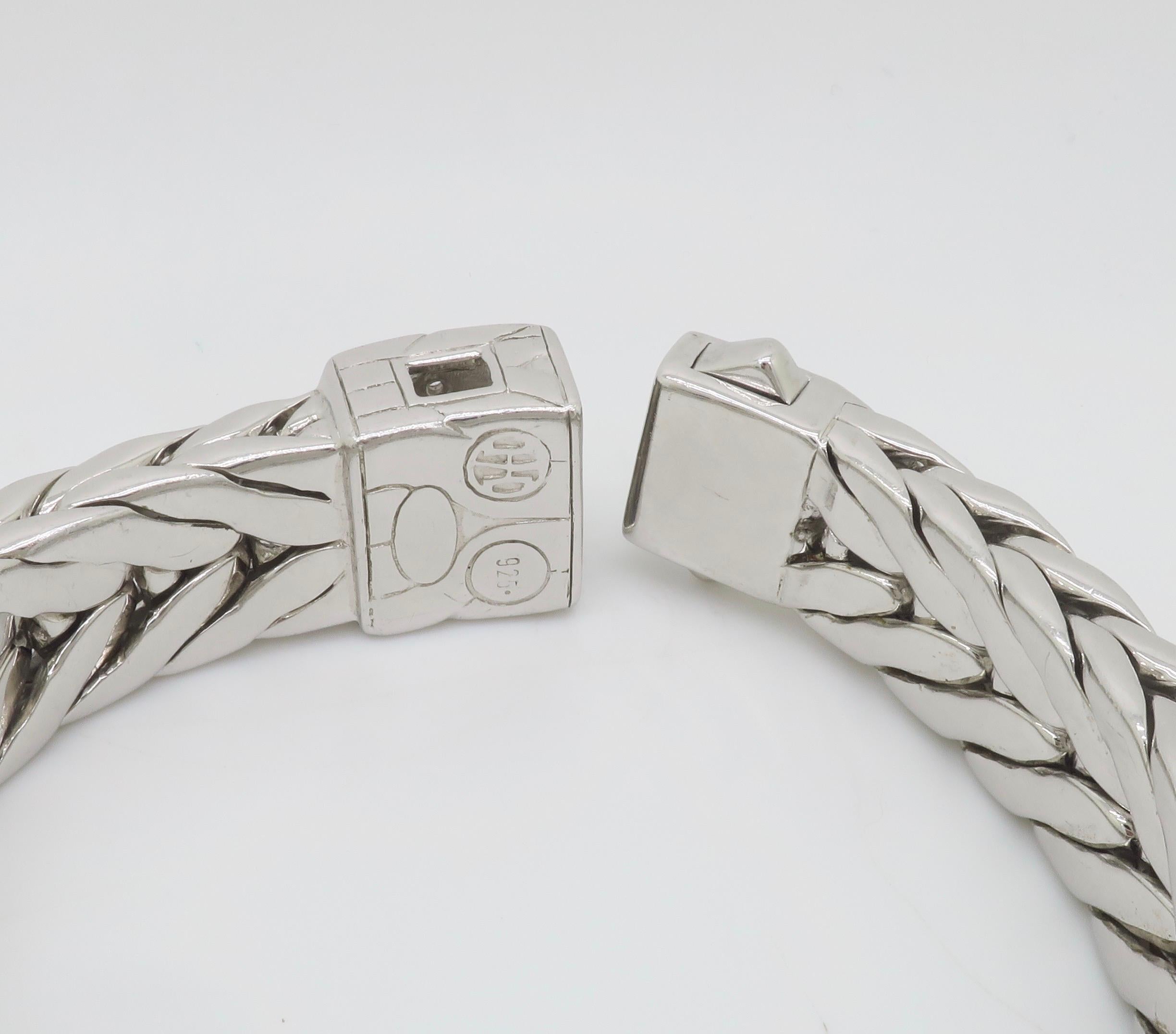 Authentic John Hardy Men's Lava White Sapphire Studded Rectangular Bracelet 7