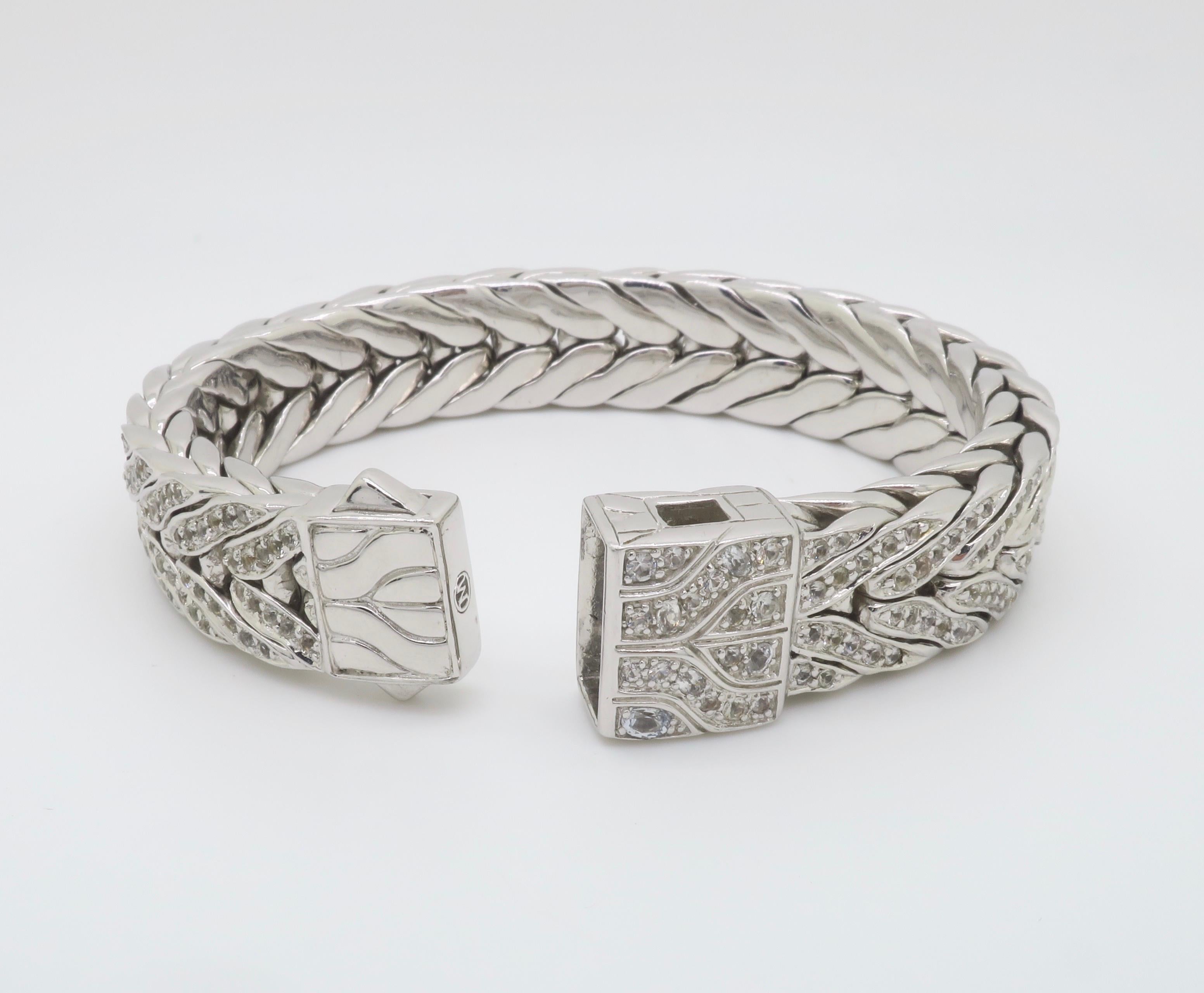 Authentic John Hardy Men's Lava White Sapphire Studded Rectangular Bracelet 8