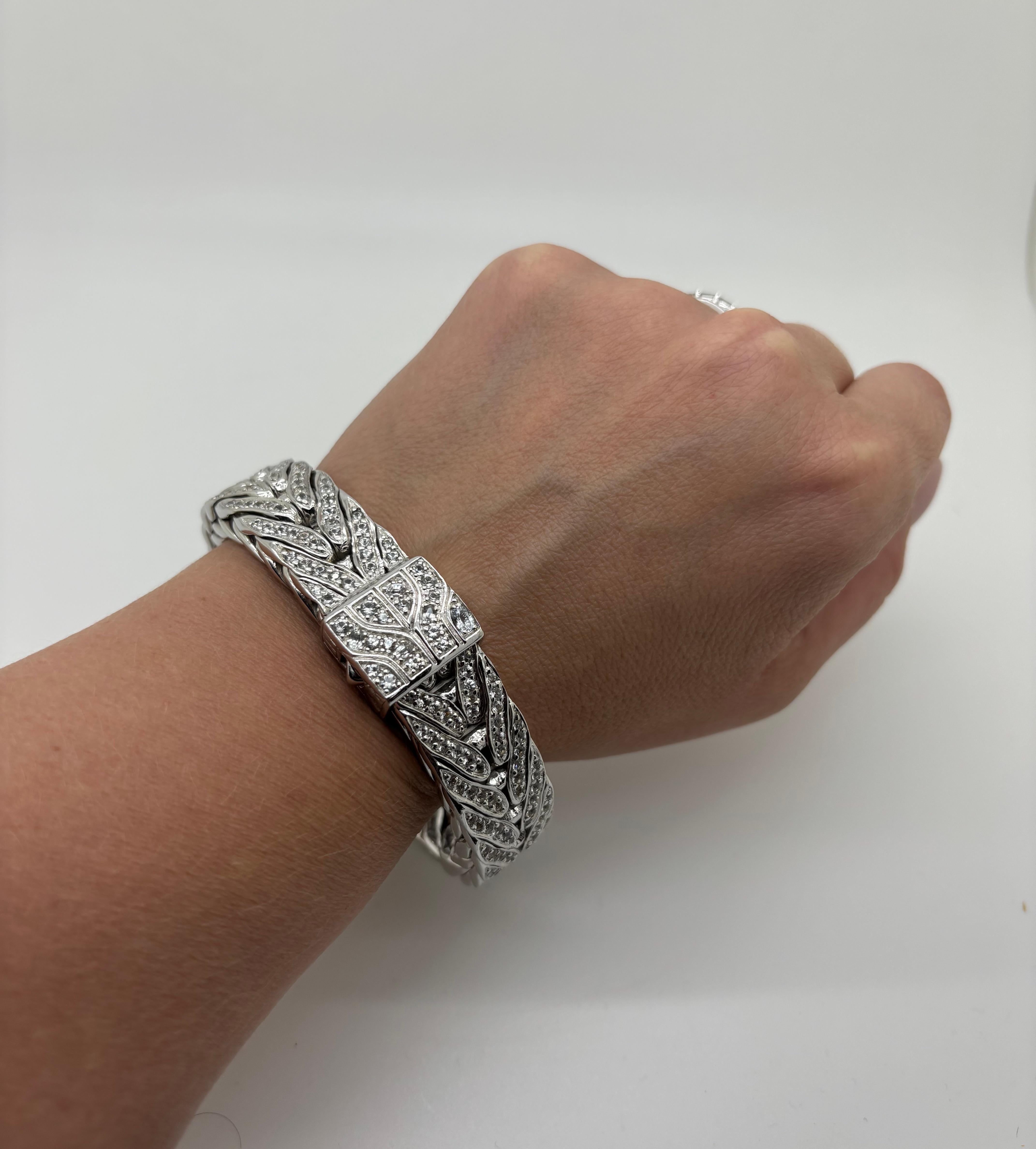 Authentic John Hardy Men's Lava White Sapphire Studded Rectangular Bracelet 9