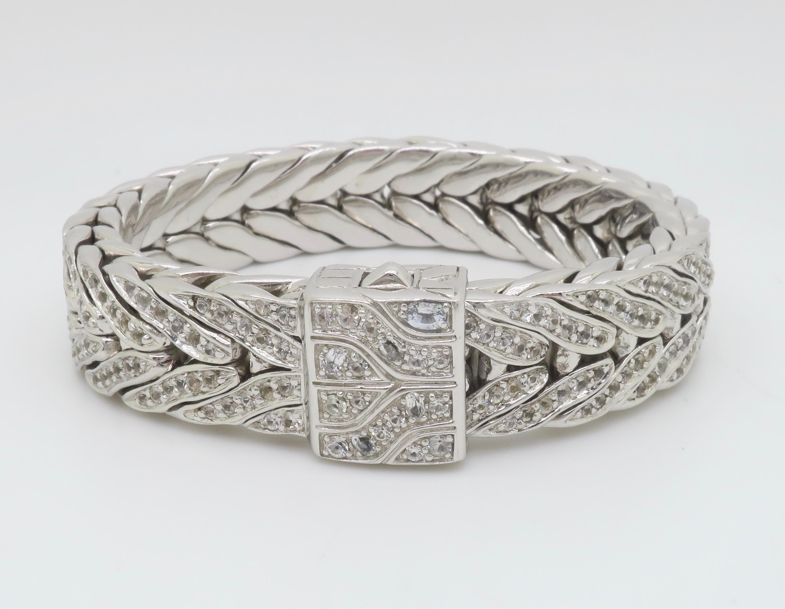 Mixed Cut Authentic John Hardy Men's Lava White Sapphire Studded Rectangular Bracelet
