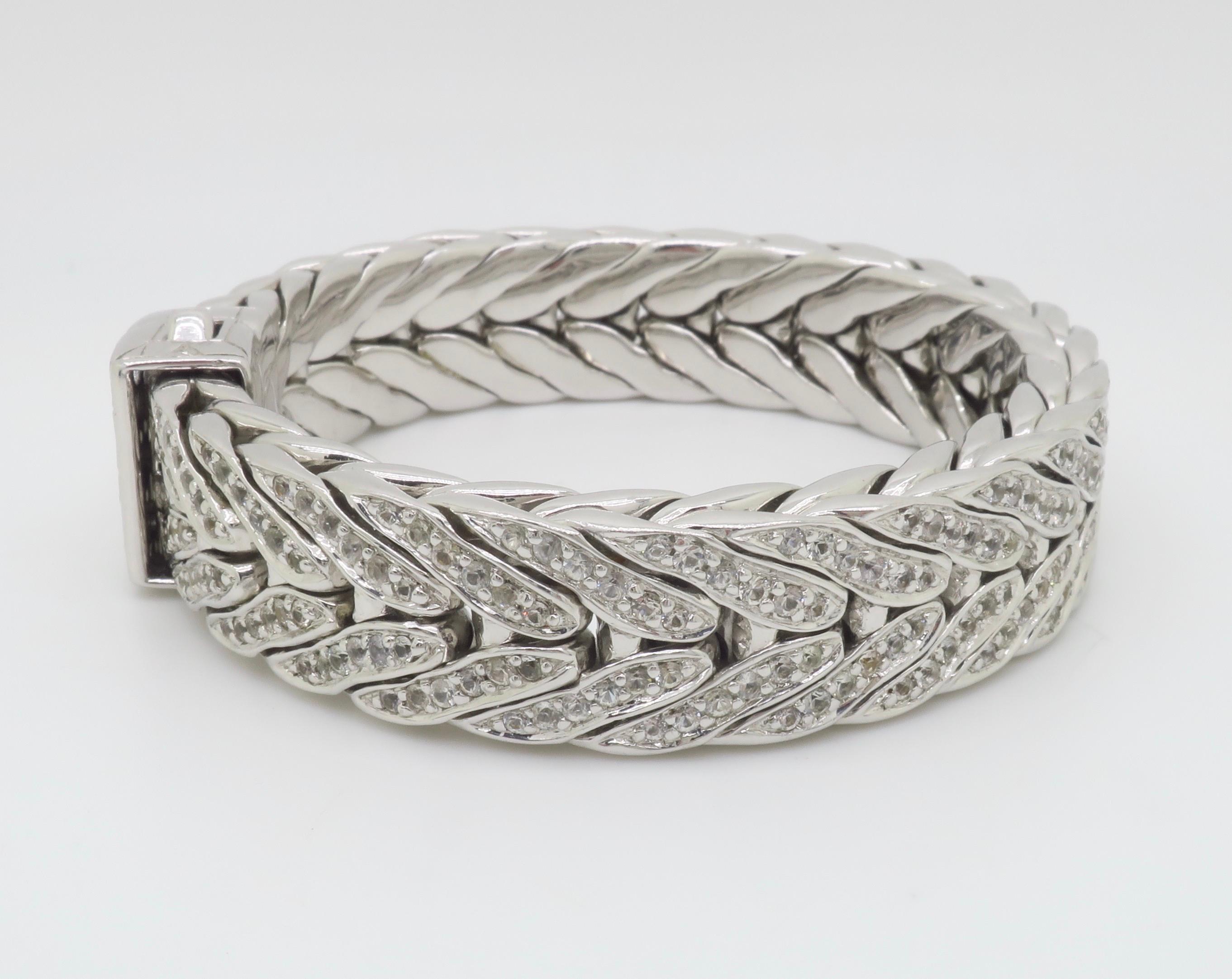 Authentic John Hardy Men's Lava White Sapphire Studded Rectangular Bracelet 1