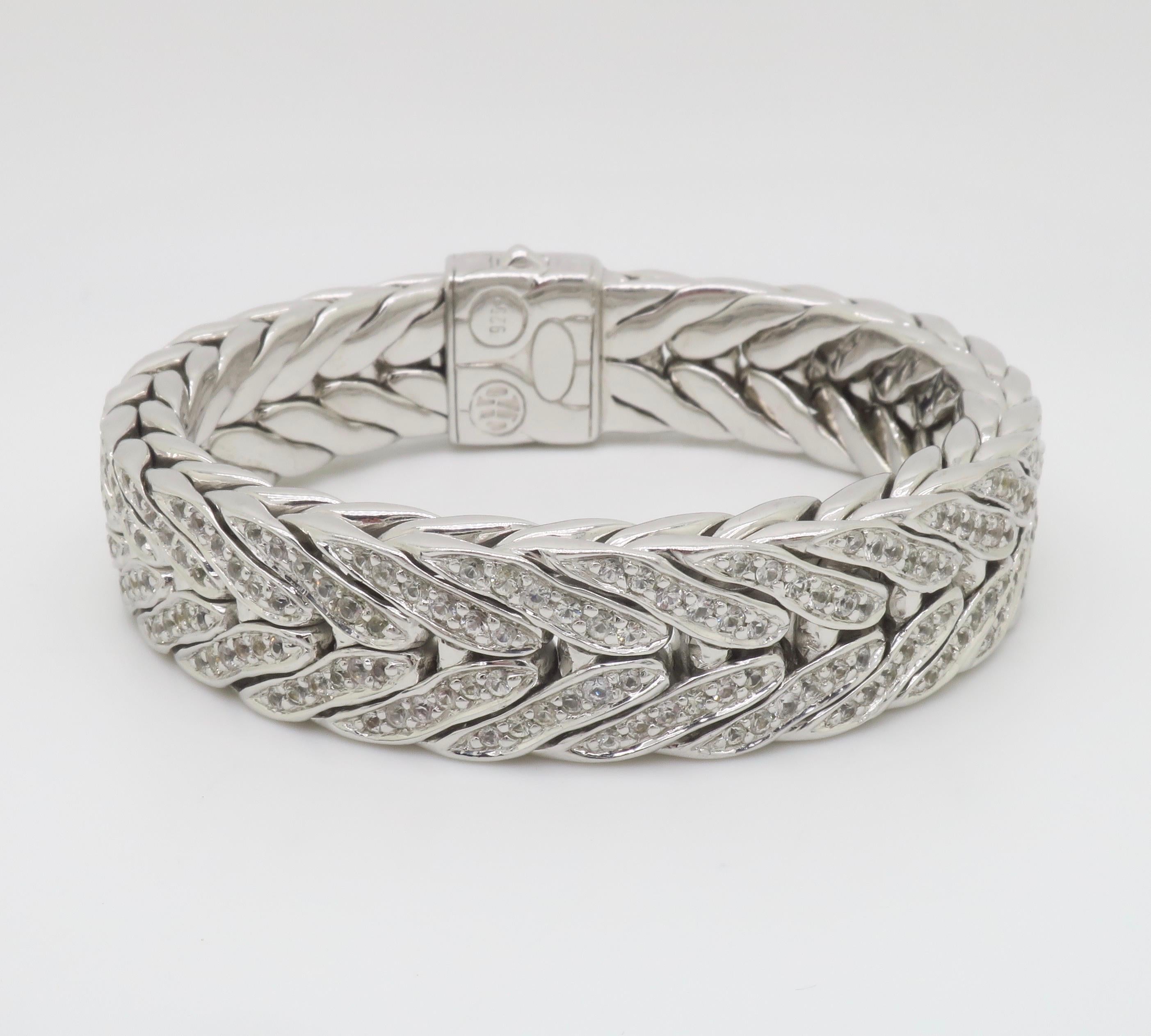 Authentic John Hardy Men's Lava White Sapphire Studded Rectangular Bracelet 2