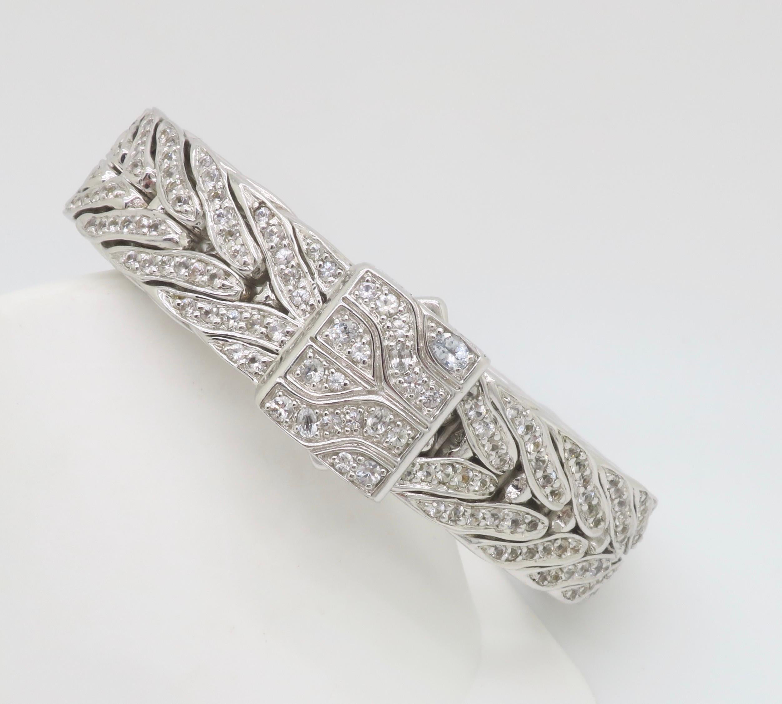 Authentic John Hardy Men's Lava White Sapphire Studded Rectangular Bracelet 4