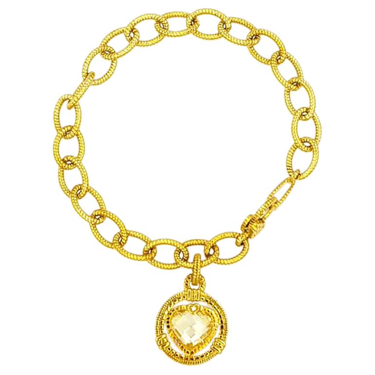 Authentic Judith Ripka 18 Karat Yellow Gold Citrine Heart Diamond Bracelet For Sale
