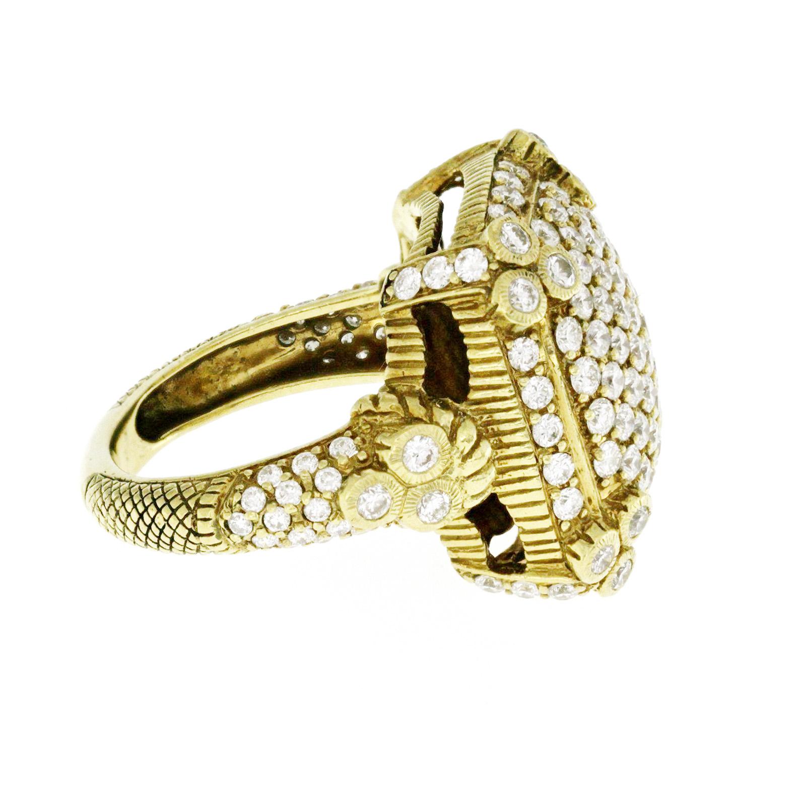Women's or Men's Authentic Judith Ripka 18 Karat Yellow Pave 2.70 Carat Diamond Ring