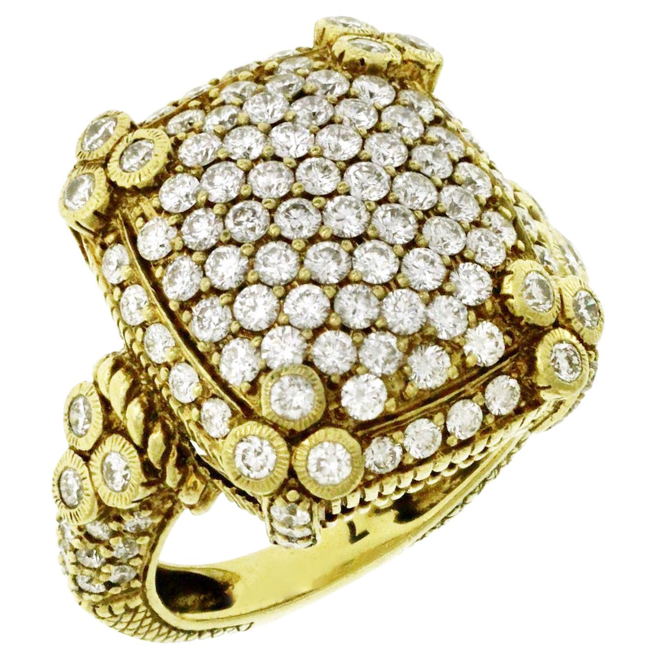 Authentic Judith Ripka 18 Karat Yellow Pave 2.70 Carat Diamond Ring