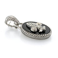 Authentic Judith Ripka 925 Sterling Silver Onyx CZ Fleur DE LIS Pendant