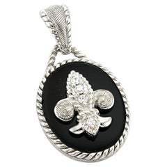 Authentic Judith Ripka 925 Sterling Silver Onyx CZ Fleur DE LIS Pendant