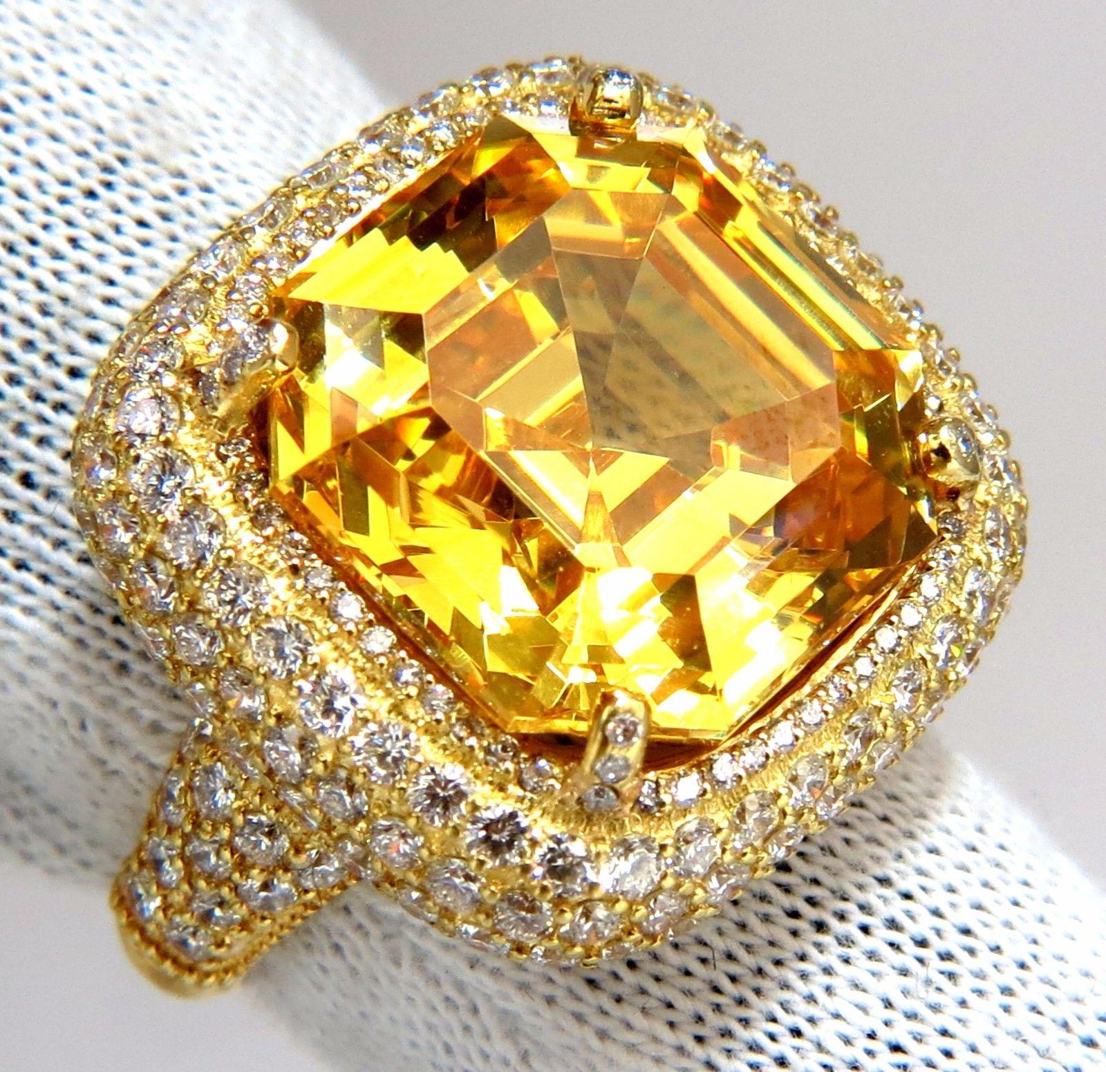 Asscher Cut Authentic Judith Ripka Canary Yellow Quartz Diamonds Ring 18 Karat