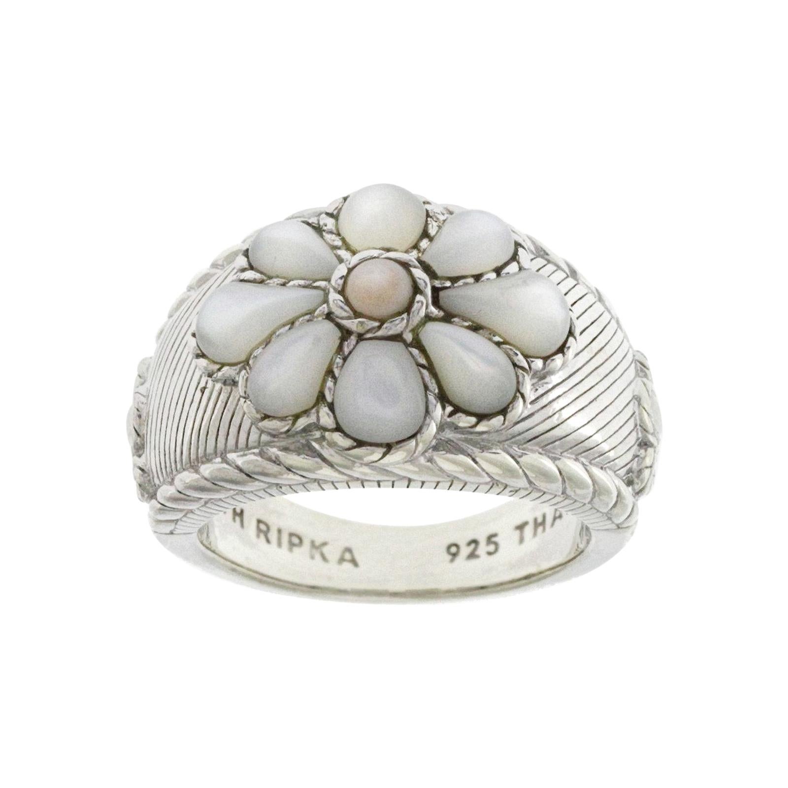 Authentic Judith Ripka White and Pink Mothe of Pearl Flower Ring, U223