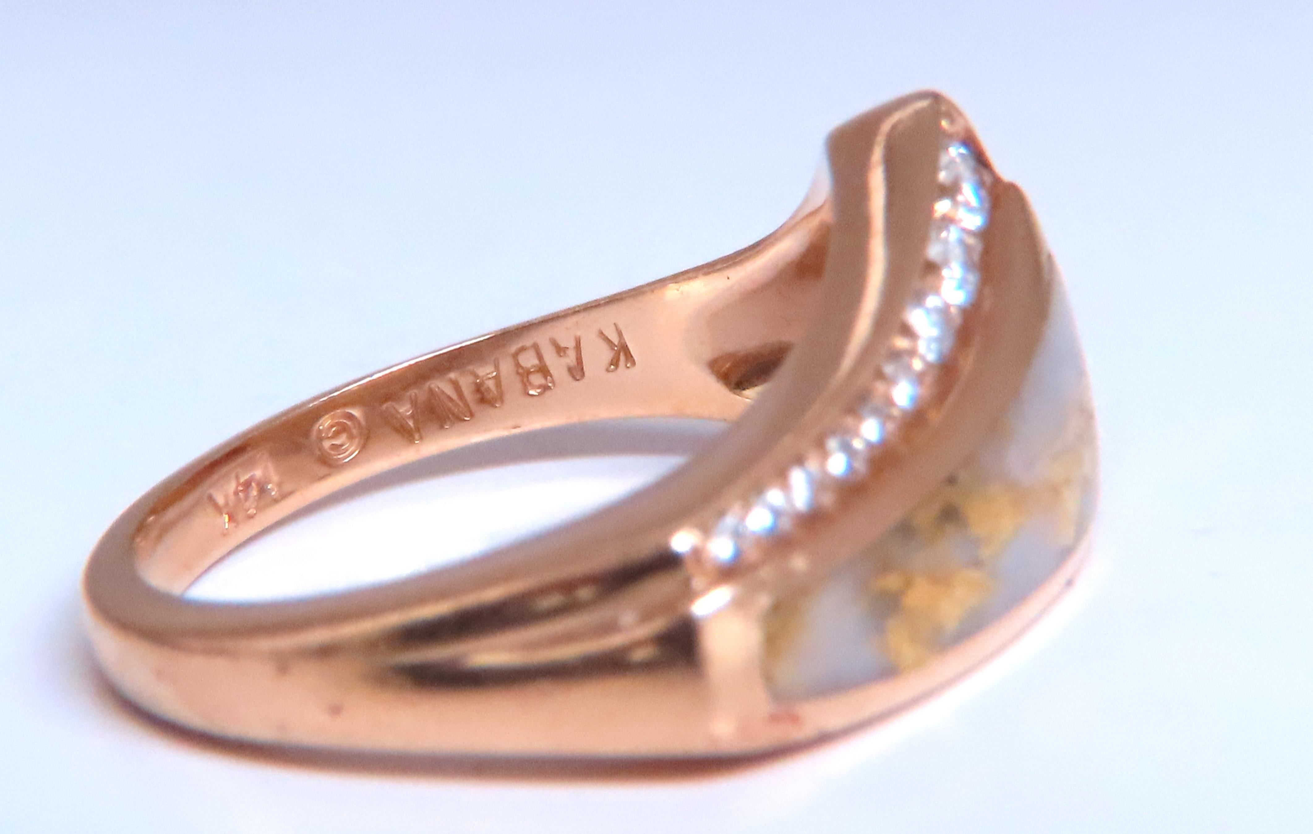 Contemporary Authentic Kabana Gold Grain Quartz Inlay Ring 14kt Gold Ref 12296