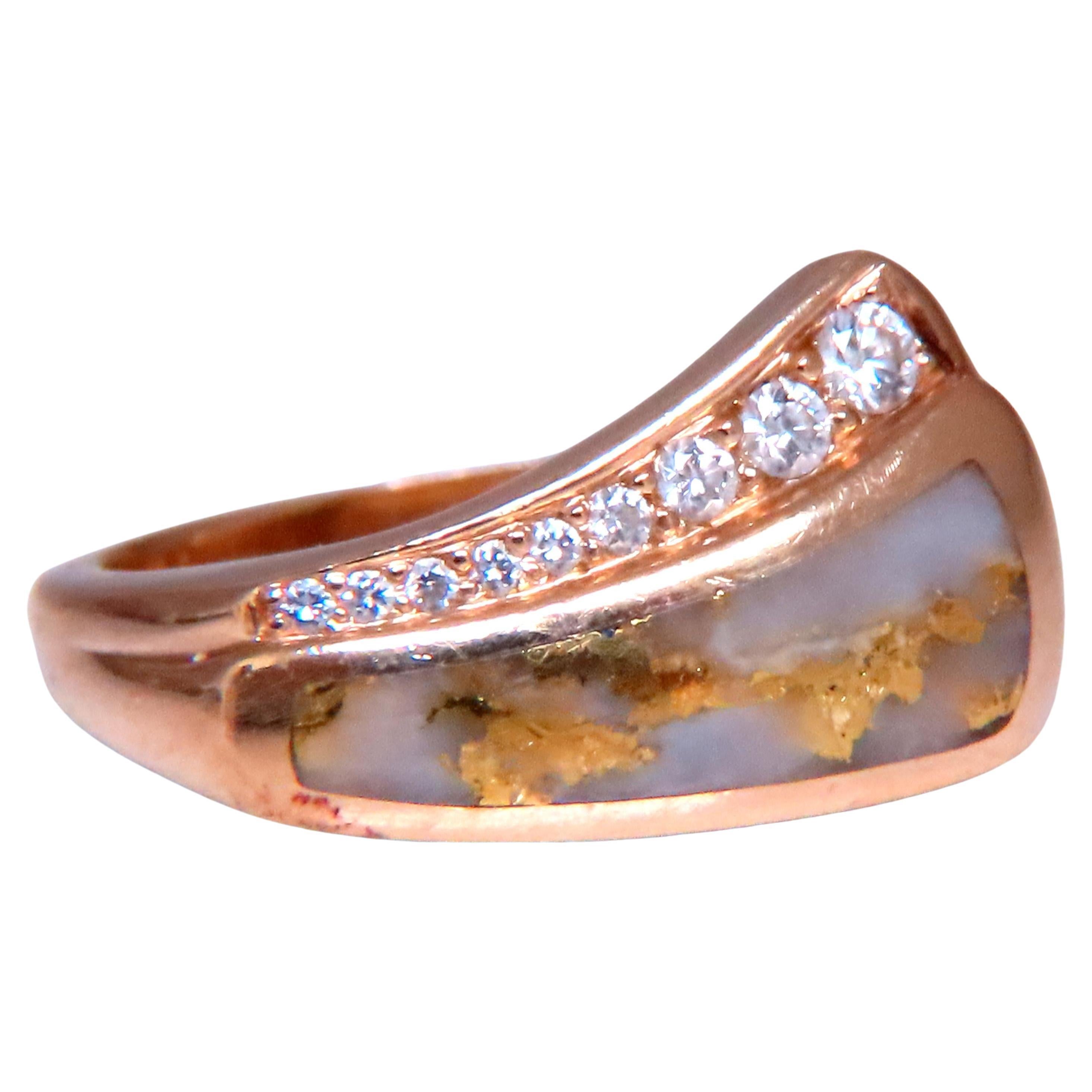 Authentic Kabana Gold Grain Quartz Inlay Ring 14kt Gold Ref 12296 For Sale