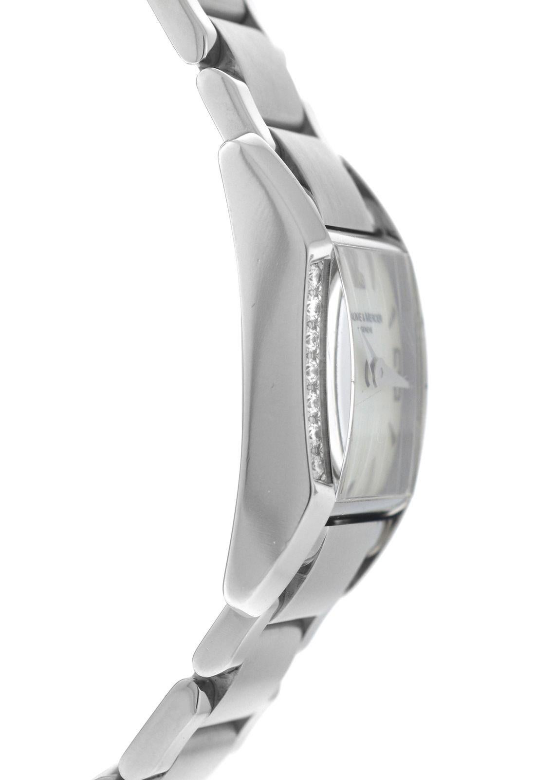 Authentic Ladies Baume & Mercier Steel Mother of Pearl Diamond Quartz Watch For Sale 5