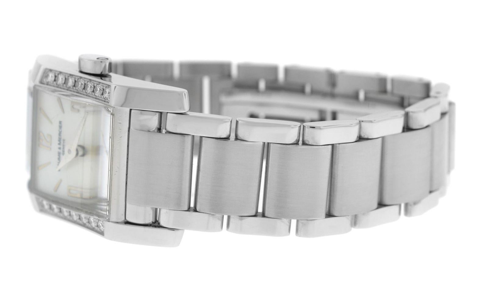 Authentic Ladies Baume & Mercier Steel Mother of Pearl Diamond Quartz Watch For Sale 3