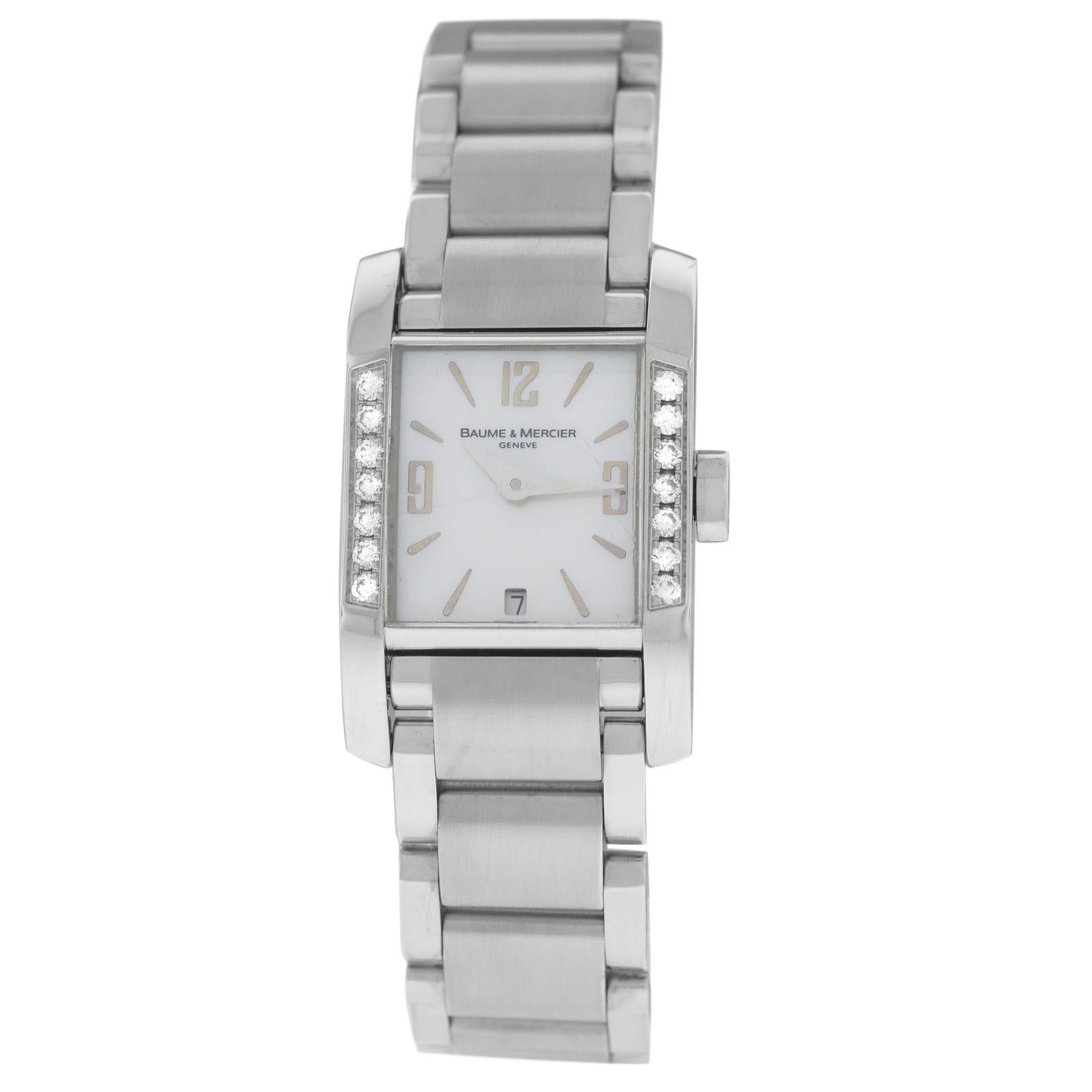Authentic Ladies Baume & Mercier Steel Mother of Pearl Diamond Quartz Watch For Sale