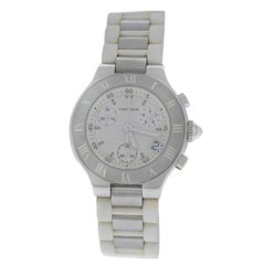 Authentic Ladies Cartier Chronoscaph Steel Chrono Date Quartz Watch