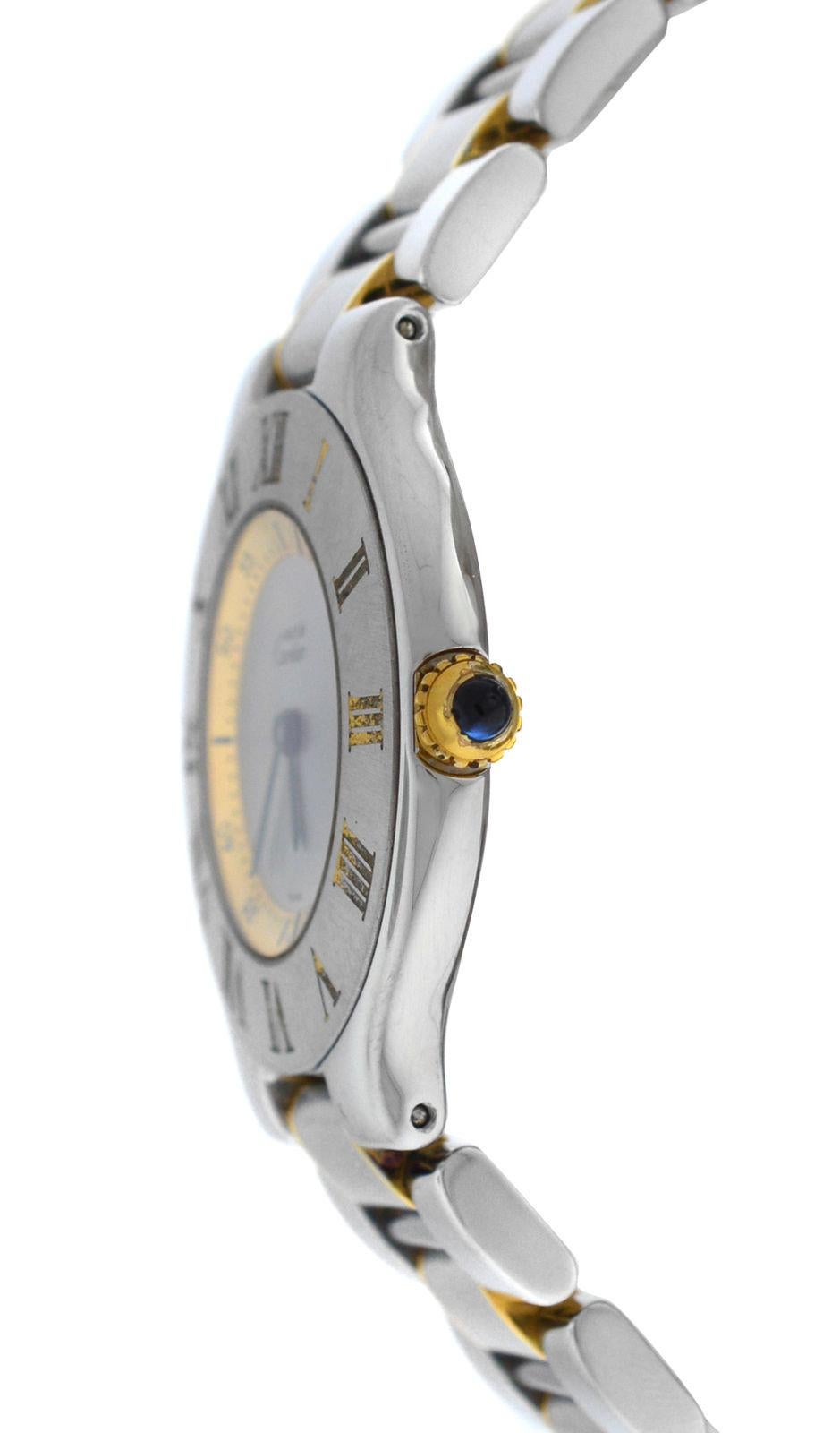 Brand	Cartier
Model	Must de Cartier 1330
Gender	Ladies
Condition	Pre-owned
Movement	Swiss Quartz
Case Material	Stainless Steel & 18K Yellow Gold
Bracelet / Strap Material	
Stainless Steel & 18K Yellow Gold

Clasp / Buckle Material	
Stainless Steel