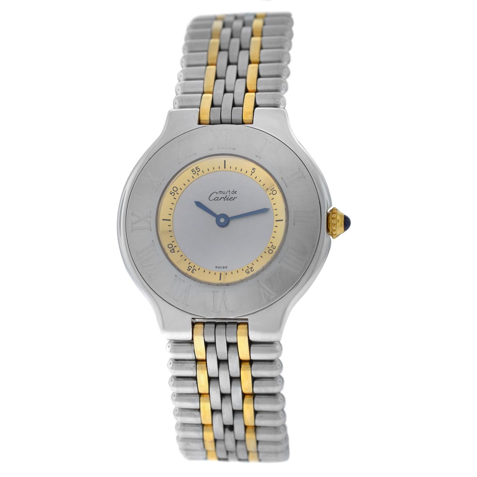 Authentic Ladies Cartier Must de Cartier Quartz Steel Gold Watch For Sale