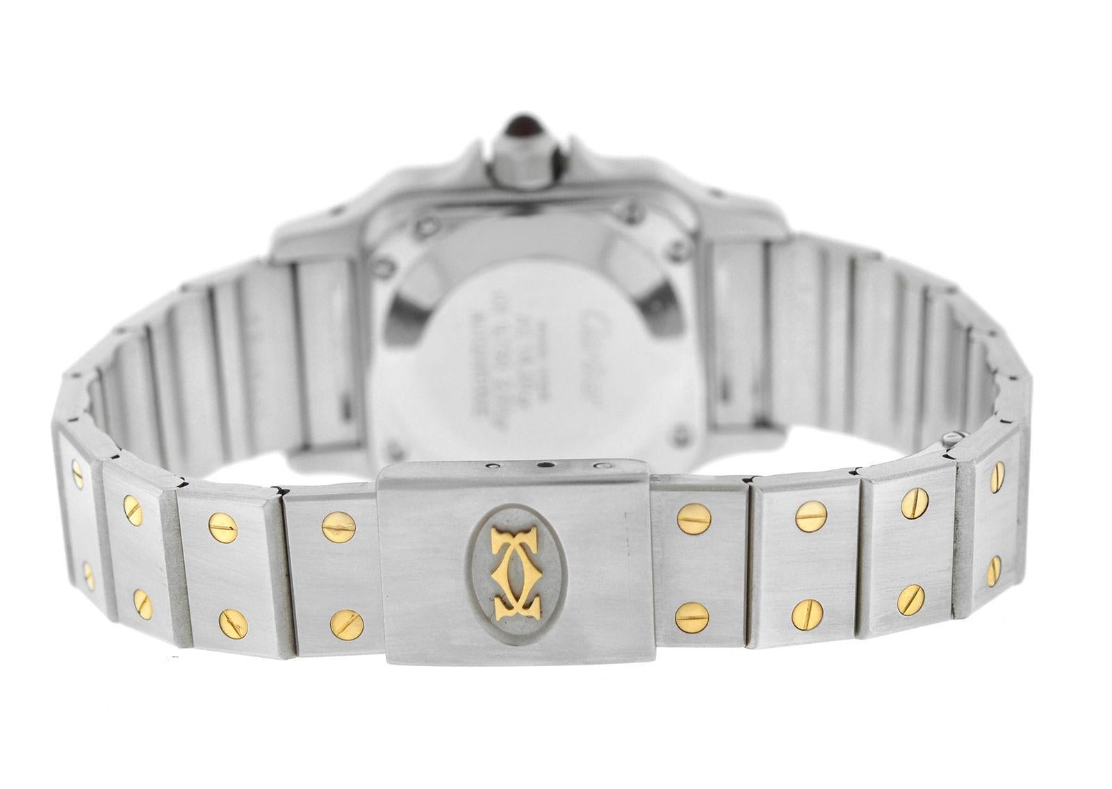 Authentic Ladies Cartier Santos Galbee Automatic Steel 18 Karat Gold Watch For Sale 2