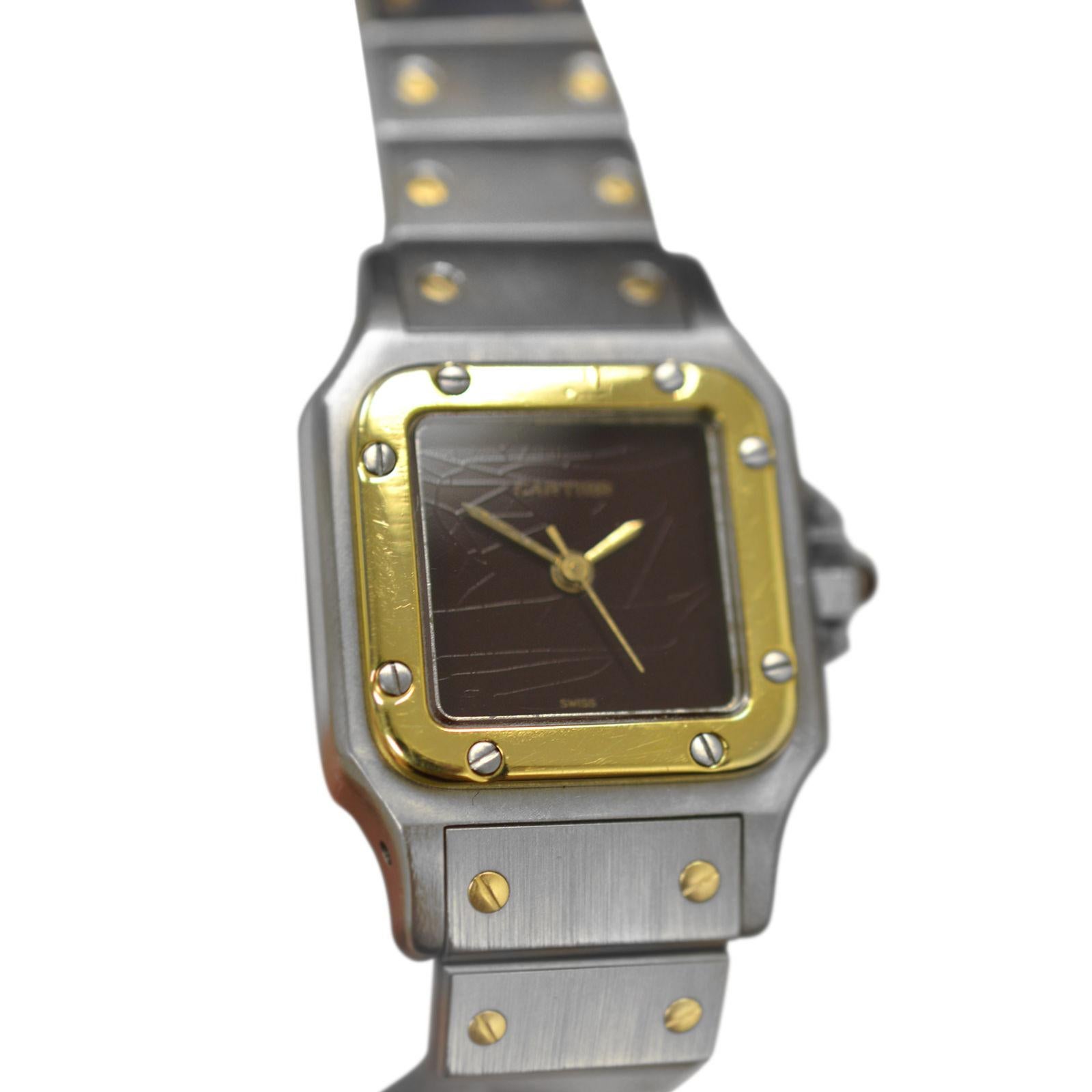 Authentic Ladies Cartier Santos Galbee Automatic Steel 18 Karat Gold Watch For Sale 4