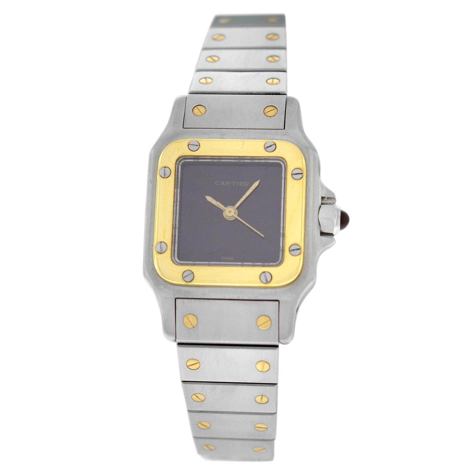 Authentic Ladies Cartier Santos Galbee Automatic Steel 18 Karat Gold Watch For Sale