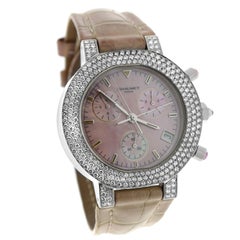 Authentic Ladies Chaumet Chronograph 18K White Gold MOP Diamond 40MM Watch