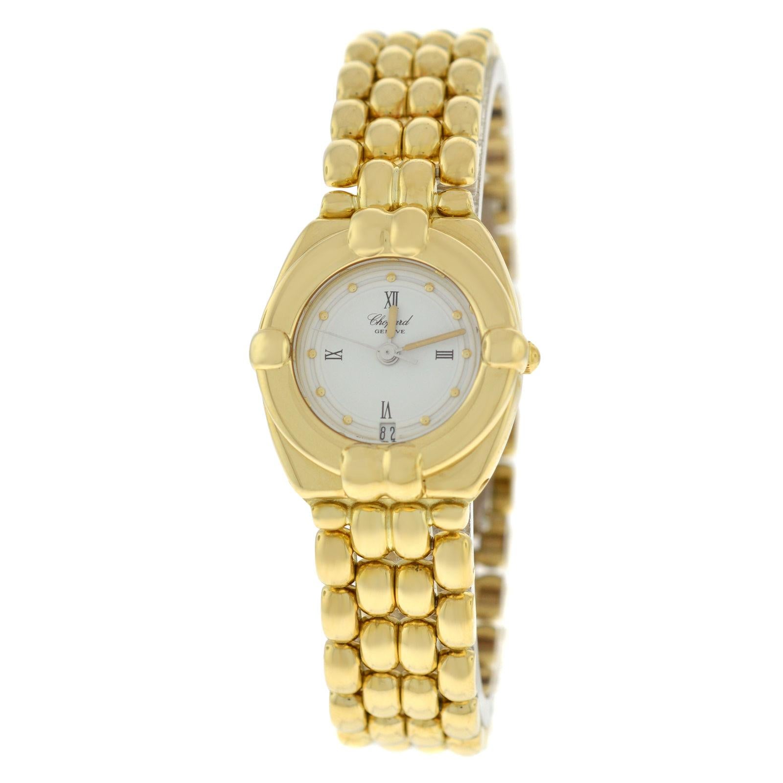 Authentic Ladies Chopard Gstaad Quartz 18 Karat Yellow Gold Watch For Sale