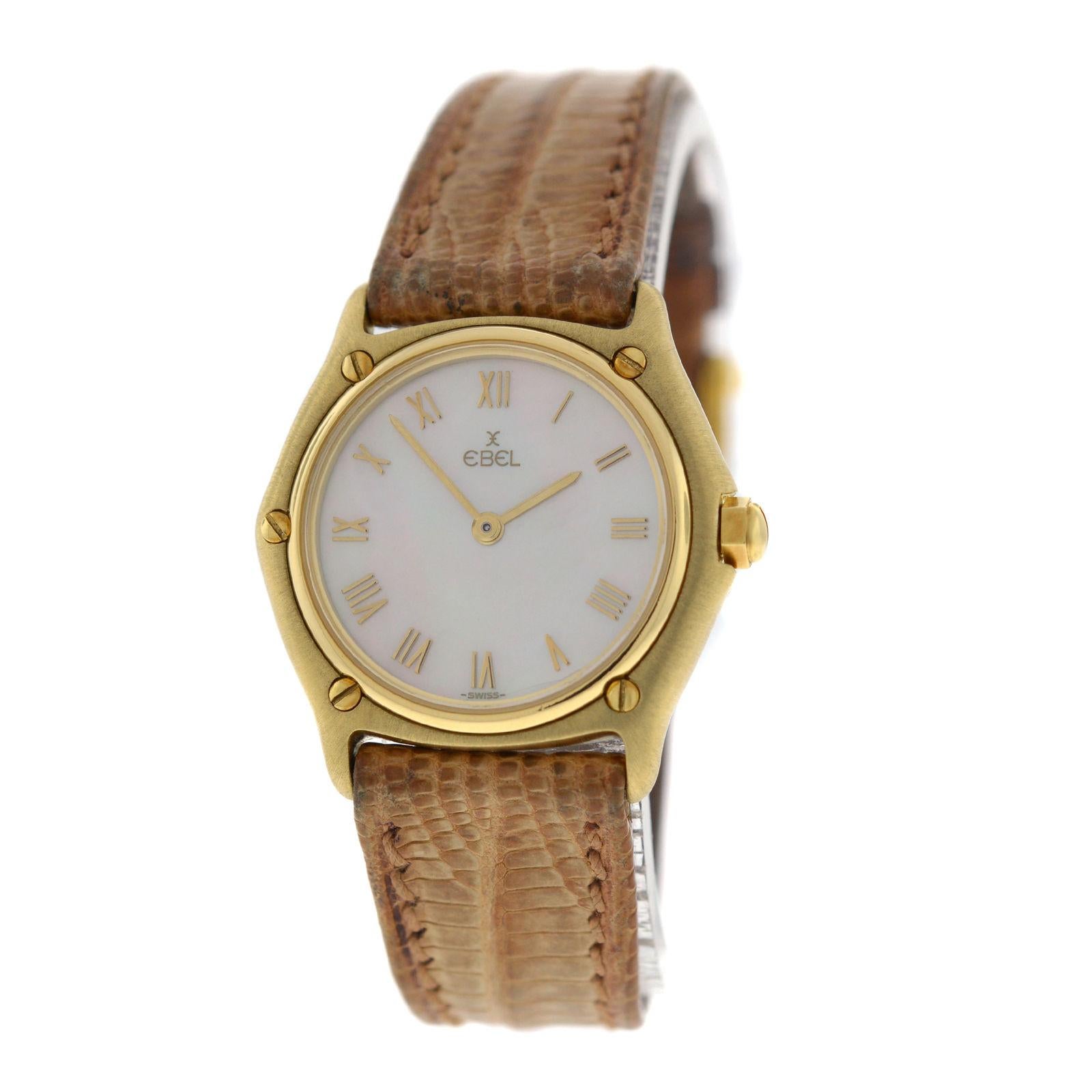 Authentic Ladies Ebel Classic 18 Karat Yellow Gold Mother of Pearl Quartz Watch For Sale