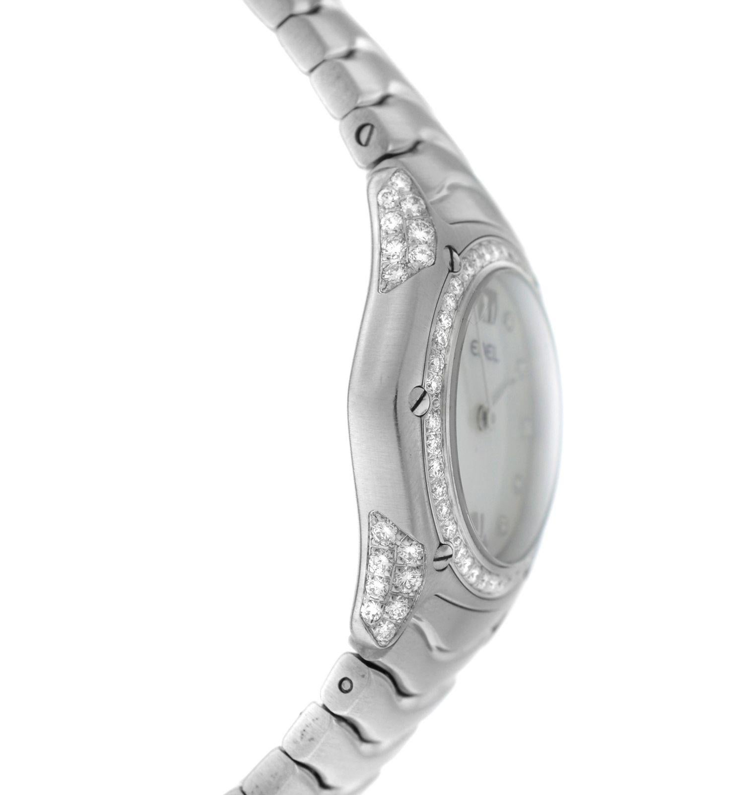 Authentic Ladies Ebel Classic Wave Diamond Quartz Watch In Excellent Condition In New York, NY