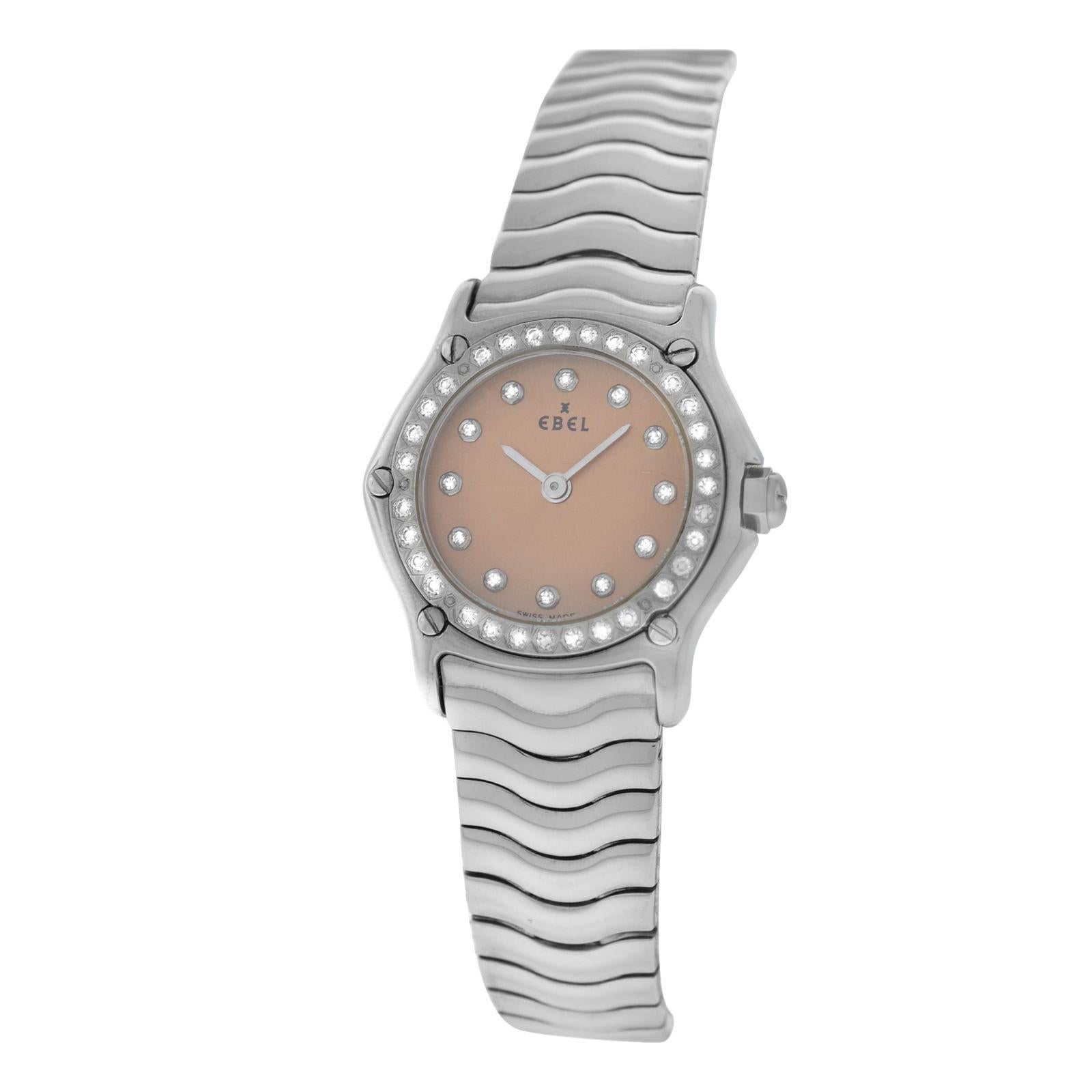 Authentic Ladies Ebel Sport Wave Steel Diamond Quartz Watch For Sale