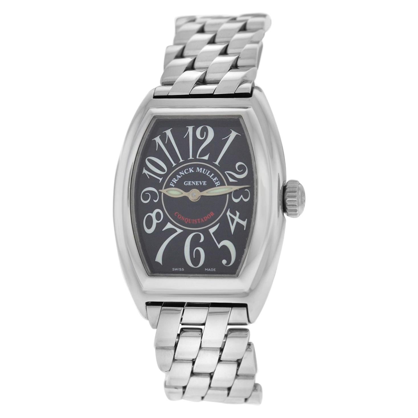 Authentic Ladies Franck Muller Conquistador 8005 L Quartz Steel Watch For Sale