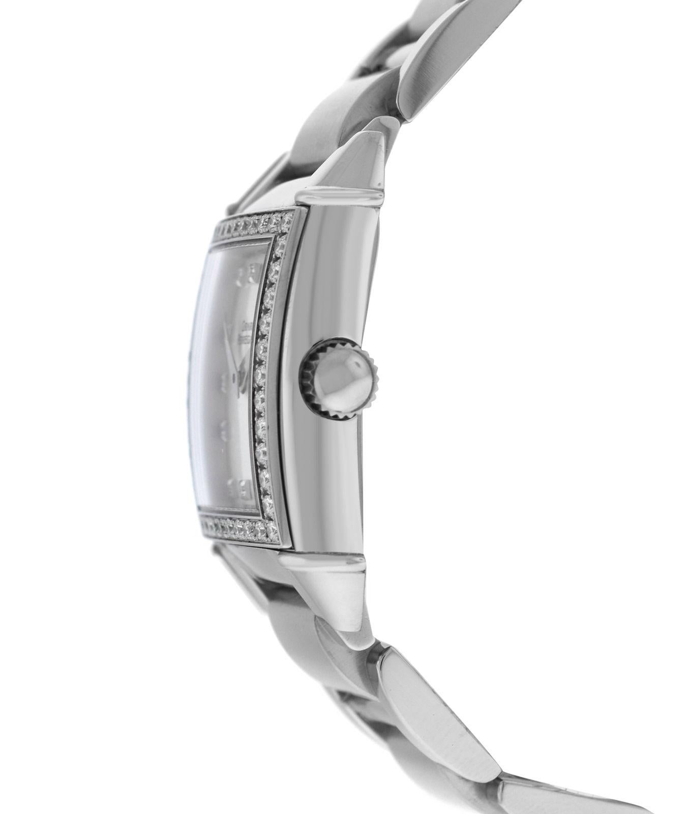 Brand	Girard Perregaux 
Model	Vintage 2592
Gender	Ladies
Condition	Pre-owned
Movement	Swiss quartz
Case Material	Stainless Steel & Diamond Bezel
Bracelet / Strap Material	
Stainless Steel

Clasp / Buckle Material	
Stainless Steel 

Clasp