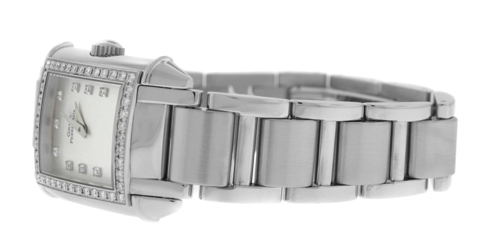 Authentic Ladies Girard Perregaux Vintage Steel Diamond Quartz Watch For Sale 3