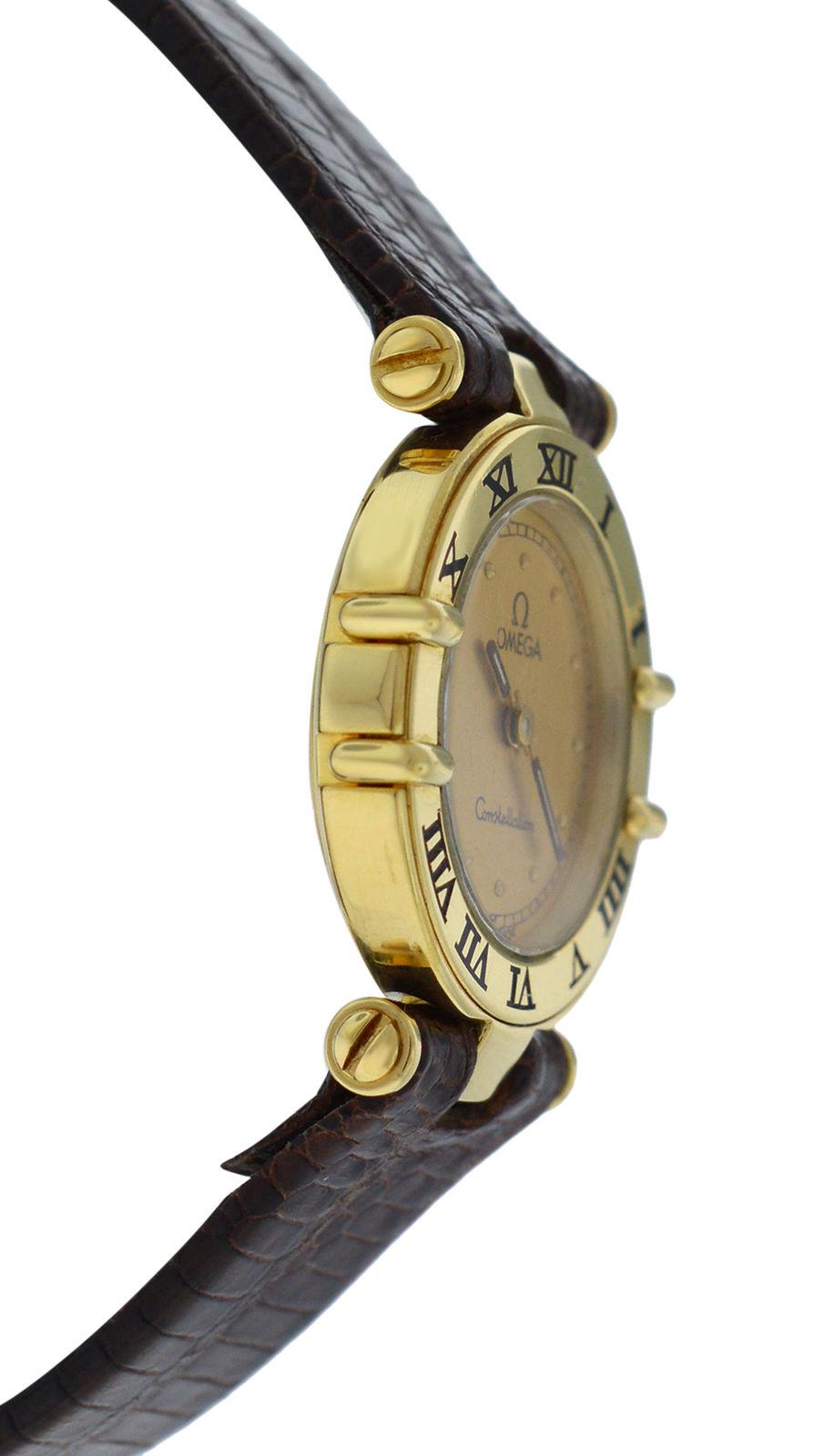 Modern Authentic Ladies Omega Constellation Solid 18 Karat Yellow Gold Quartz Watch For Sale