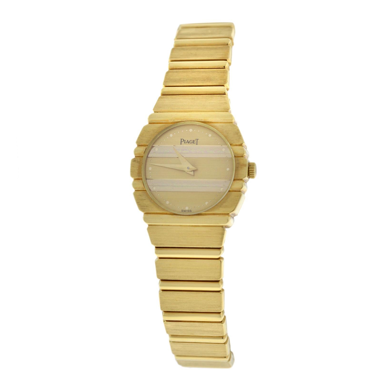 Authentic Ladies Piaget Polo Quartz 18 Karat Yellow Gold Watch For Sale