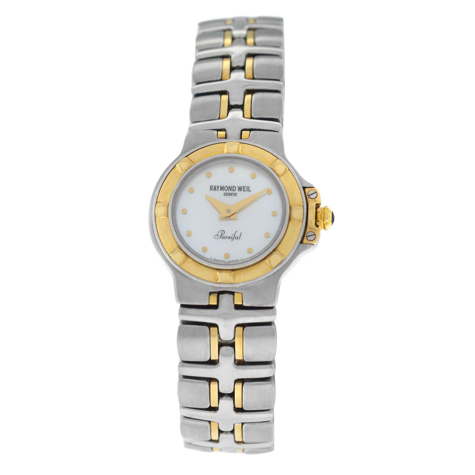 Authentic Ladies Raymond Weil Parsifal 9690 Steel Gold MOP Quartz 22MM Watch For Sale